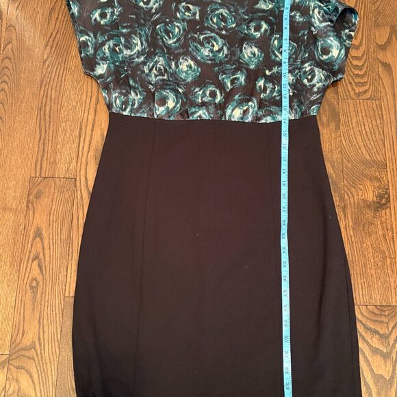 Ann Taylor Dress Black Green S/S Silk Stretch Career Christmas New Years Sz 8 - Picture 5 of 10